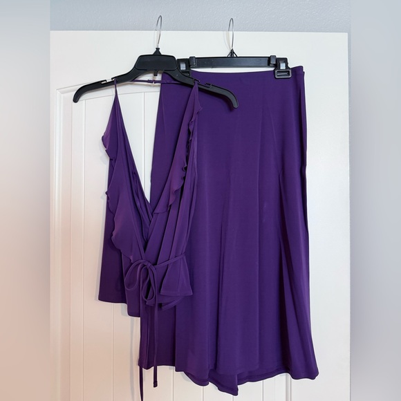 Express Deep Purple two piece set. Adorable Wrap top and A-line skirt. Size S - Picture 1 of 4